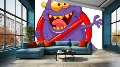 Stop virus - purple virus in red alert sign Wall mural