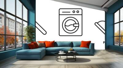 Set of Faucet, Plunger, Washing Machine, Pipe Wrench, Wrench icons, a collection of clean line icon illustrations with editable strokes for your projects Wall mural