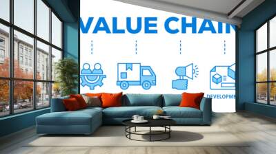 Value chain banner web icon illustration concept with icon of service, sales, operation, logistics, marketing, development, hr management, procurement icon live stroke and easy to edit  Wall mural