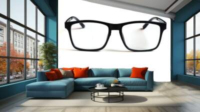 Transparent glasses, black frame isolated on a white clean background. Wall mural