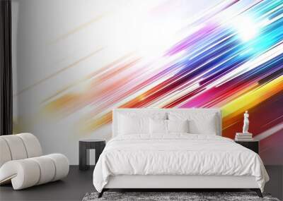 Abstract background with colorful lines and speed effect, motion blur, bright colors on white background. Wall mural