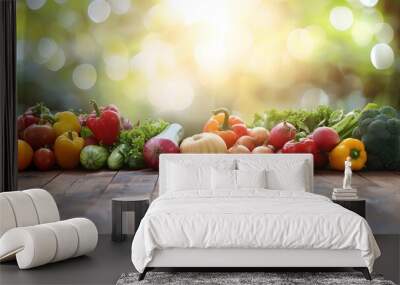 Fresh vegetables at market stall on street, blurred background with copy space concept of healthy lifestyle and organic food Wall mural