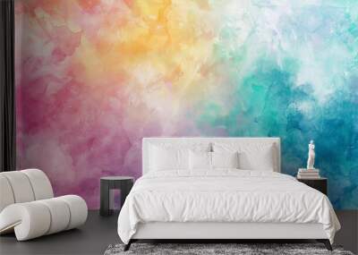 Colorful watercolor background with painted sunset sky colors of rainbow Wall mural