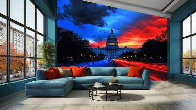 Election Divide: US Capitol at Sunset. Wall mural