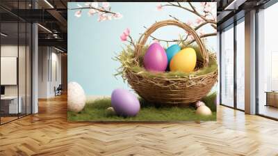 easter decoration, colorful easter eggs illustration background Wall mural