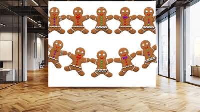 Gingerbread man cookie ornaments isolated on white background Wall mural