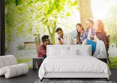 Group of young people having fun outdoors  Wall mural