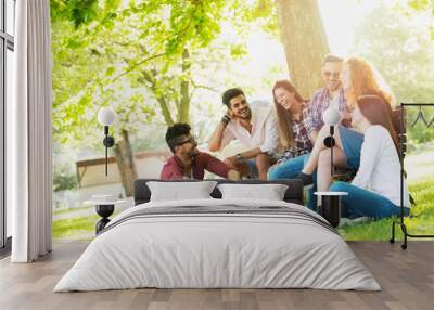 Group of young people having fun outdoors  Wall mural