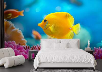 Goldfish swimming with tropical coral reef Wall mural