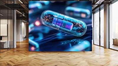 Futuristic Pharmaceutical Capsule with Glowing Particles	 Wall mural