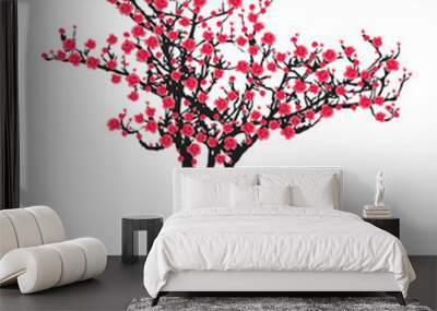 One pink full bloom sakura tree (Cherry blossom) isolated on white background Wall mural