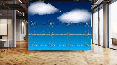 barbed wire on starry sky background with clouds Wall mural