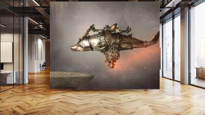  Steampunk robot macchina volante del futuro  Wall mural