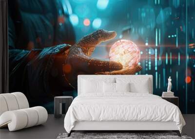 Cybersecurity and privacy protect wallpaper. Lock icon and internet network security technology. artificial intelligence a lock touch protecting personal data on smartphones, and a virtual screen Wall mural