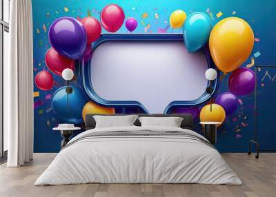 Speech bubbles, Colorful Celebration with Speech Bubbles for Custom Message, New Year concept arts, background with balloons Wall mural