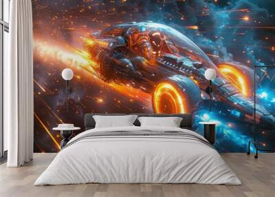 Time travel machine, Futuristic time travel machine, A high tech looking machine is traveling in time, Light speed effects,  Wall mural