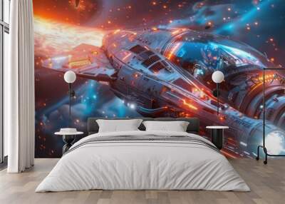 Time travel machine, Futuristic time travel machine, A high tech looking machine is traveling in time, Light speed effects,  Wall mural