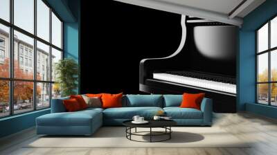 closeup black grand piano isolated on black background Wall mural