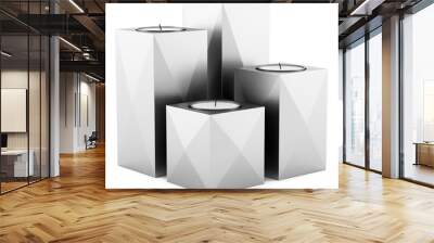 four metallic candlesticks with candles isolated on white backgr Wall mural