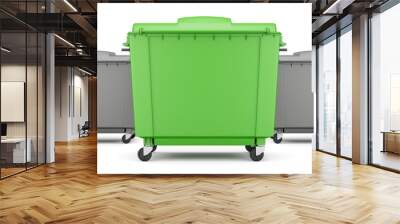 green garbage container among gray containers isolated on white background Wall mural