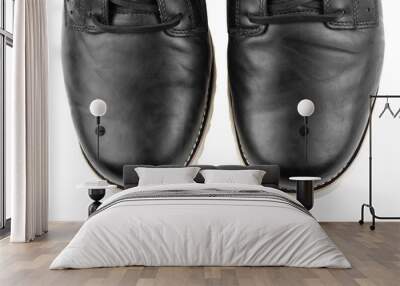 men black leather winter boots isolated on white background Wall mural