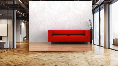 red sofa and vase with dry wood in front of white wall Wall mural