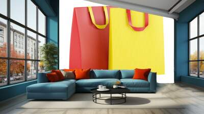 two blank red and yellow shopping bags isolated on white backgro Wall mural