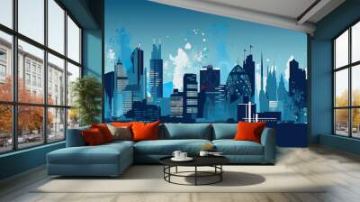 A city skyline with a lot of tall buildings. AI generative. Nostalgic imaginary London skyline Wall mural