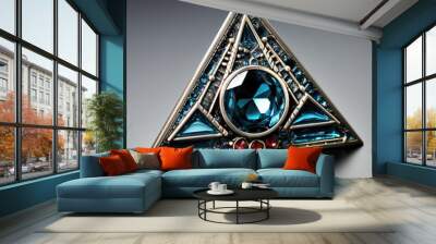 A triangle shaped brooch with a blue stone. Digital image. Wall mural