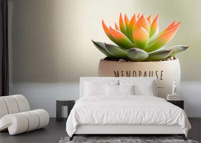 Colorful Succulent in Pot Labeled Menopause Management on Light Background. Wall mural