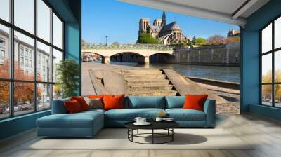 Paris, panorama over river Seine towards Notre-Dame cathedral Wall mural