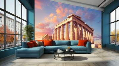 Parthenon on the Acropolis in Athens, Greece, on a sunset Wall mural