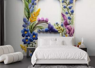 The letter h is decorated with colorful flowers. Embroidery effect, floral design. Wall mural