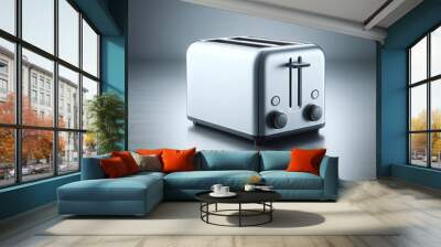 Modern stainless steel toaster on a gray background with soft shadow and reflection. Wall mural