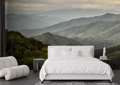 Green misty mountain landscape  Wall mural