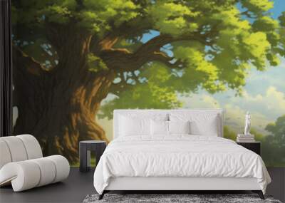 huge tree and a forest landscape wallpaper background Wall mural