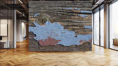 Old chipped paint on cracked wood plank Wall mural