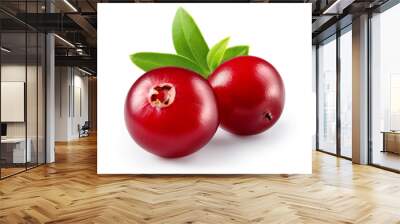 Cranberry with leaves isolated on white. With clipping path. Full depth of field. Wall mural