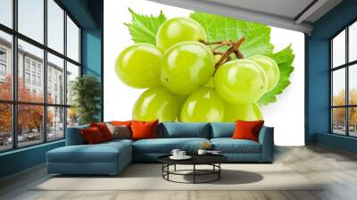 Green grape with leaf isolated on white background Wall mural