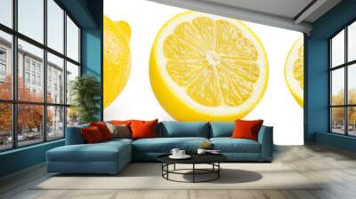 Lemon set isolated on white. Whole fruit and a half of lemons on white background. With clipping path. Full depth of field. Wall mural