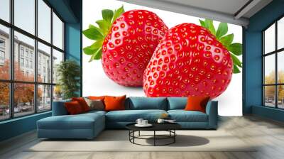 Strawberry isolated png. Strawberry on transparent background. PNG format. Two strawberries with no background. Full depth of field. Wall mural