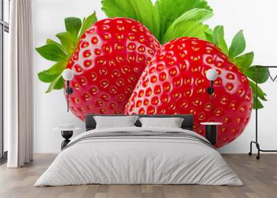 Strawberry isolated png. Strawberry with leaf on transparent background. PNG format. Two strawberries with no background. Full depth of field. Wall mural