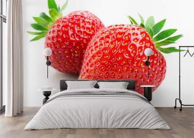 Two strawberries isolated on white background Wall mural