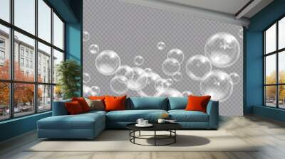 Air bubbles underwater on a transparent background. Soap bubbles Wall mural