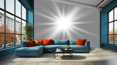 White glowing light explodes on a transparent background. Sparkling magical dust particles. Bright Star. Transparent shining sun, bright flash. Vector sparkles. Wall mural