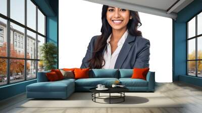 Confident businesswoman isolated on transparent background. Wall mural