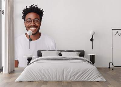 Handsome african american man wearing white t-shirt and glasses. Isolated on white background. Wall mural