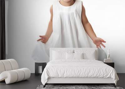 Happy toddler wearing white dress. Mockup base isolated on white background. Wall mural