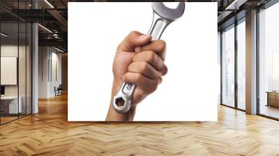 Isolated Hand Holding Wrench on Transparent Background Wall mural