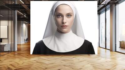 Portrait of a beautiful, young nun isolated on transparent background Wall mural